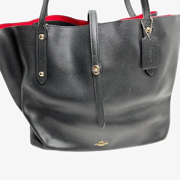 Coach Handbags - COACH MARKET TOTE Black Genuine Leather Purse Shoulder Bag Handbag 58849 Neutral